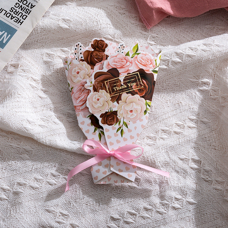 Wholesale Mother's Day Teacher's Day Paper 3D Flower Bundle Bowtie Gold Plated Greeting Cards